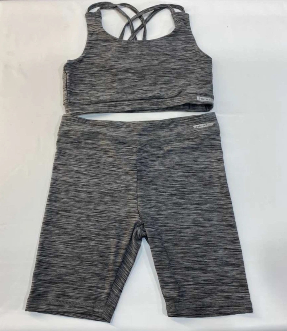 Hind Activewear Set Womens 14/16 Gray Space Dye Sports Bra Biker Shorts Yoga